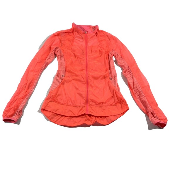 Lululemon Nothing to Hide Jacket Hot Orange Rain Jacket Zip Windbreaker Sz 6 - Picture 1 of 15